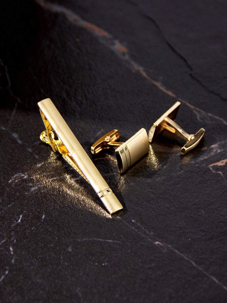Men'S Formal Wear Ties - Minimalist Gold or Silver Plated Cufflinks