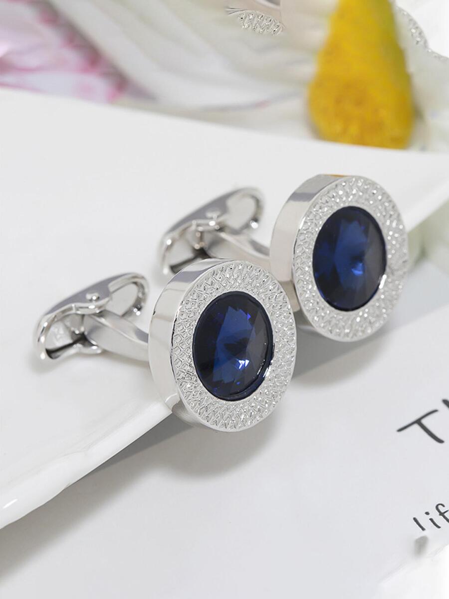 Men'S Formal Wear Ties - 2Pcs Mens Blue Gem Decor Round