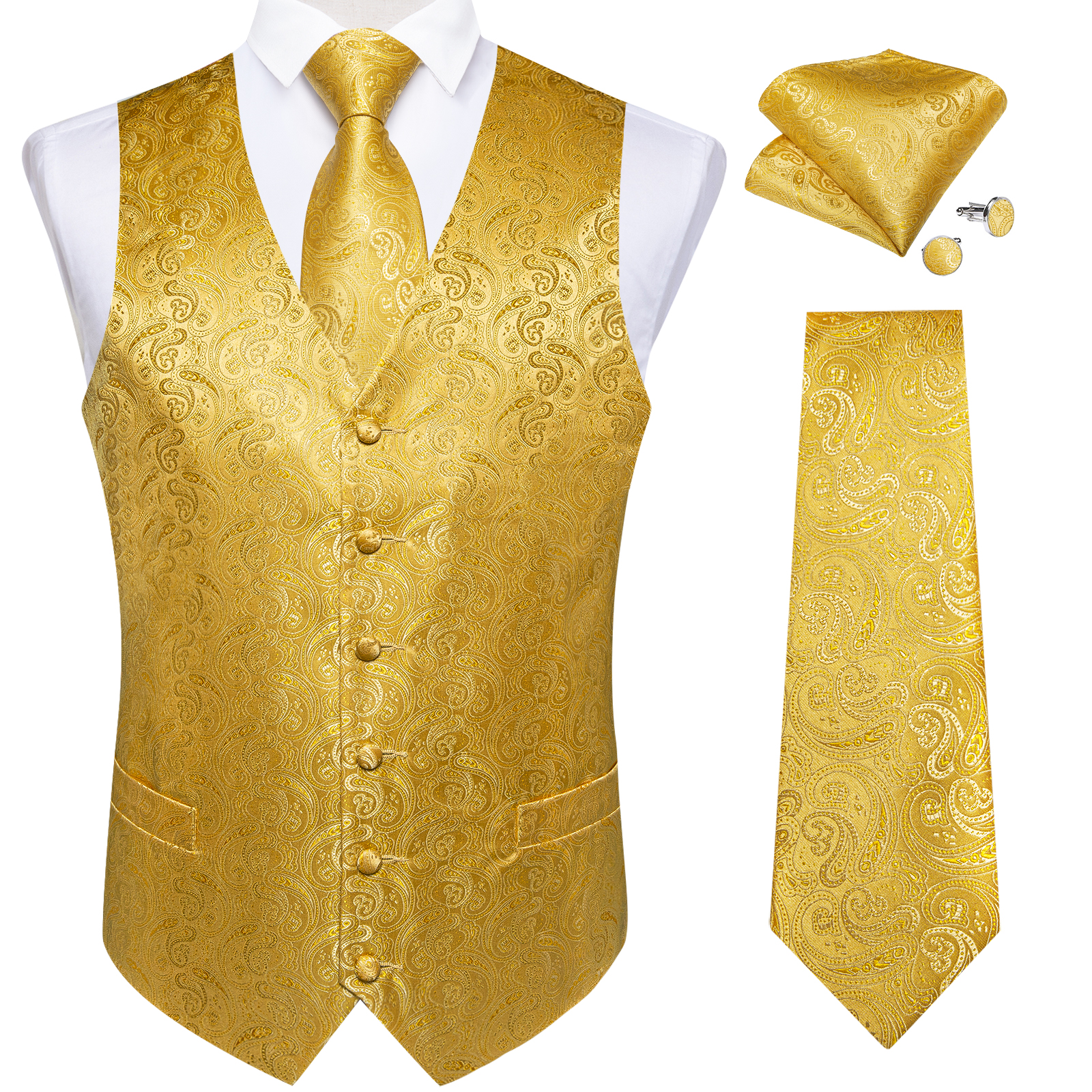 Formal Vest Waistcoat - Luxury Paisley Gold Vest for Man