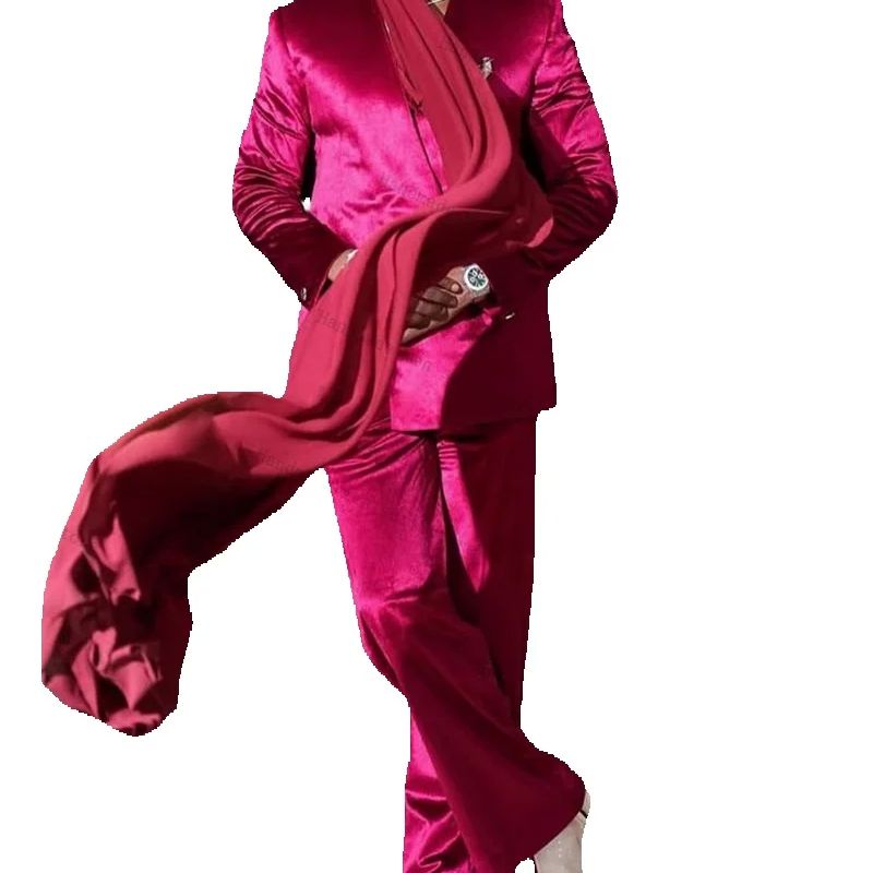 Pink Satin Men Suit Set 2 Piec - مراجعة Men Formal Wear With Scarf وسعره