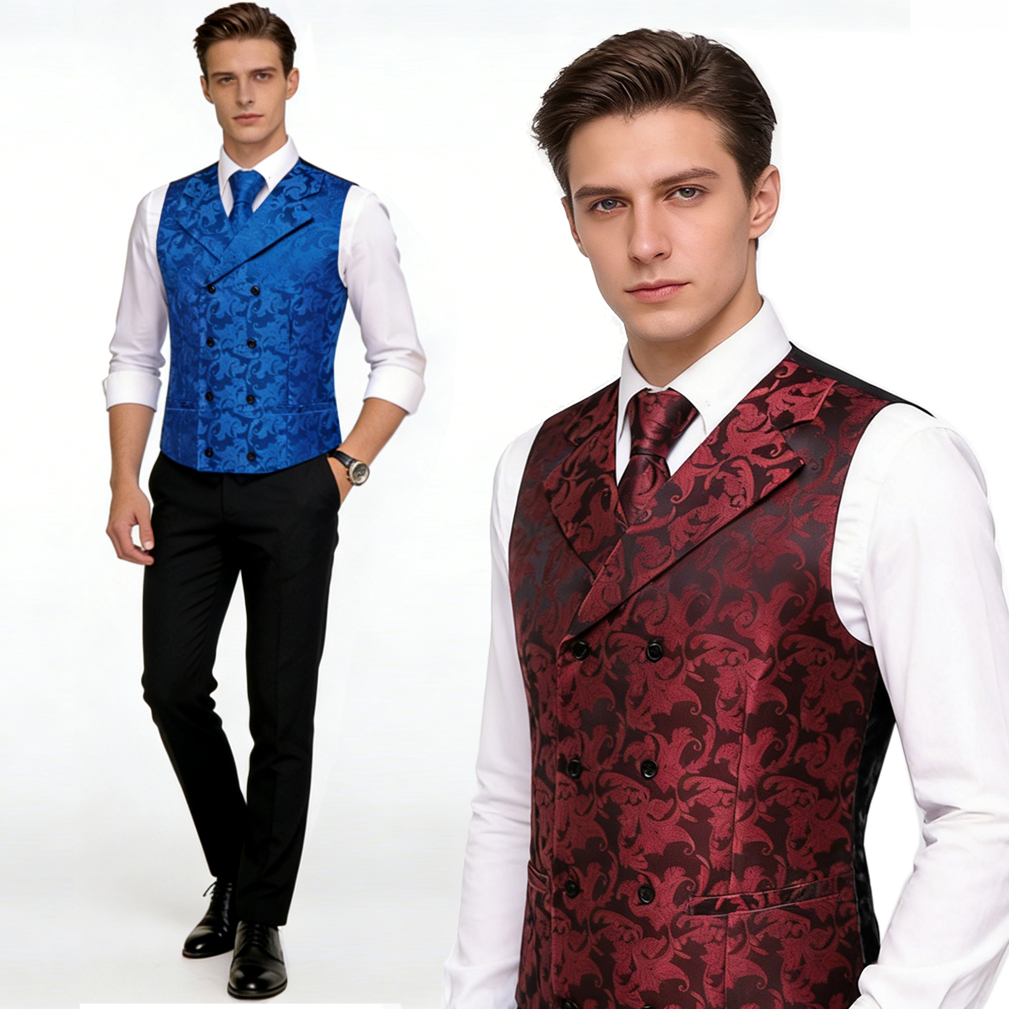 Mens Double Breasted Half Notc - مراجعة Formal Vest Waistcoat وسعره