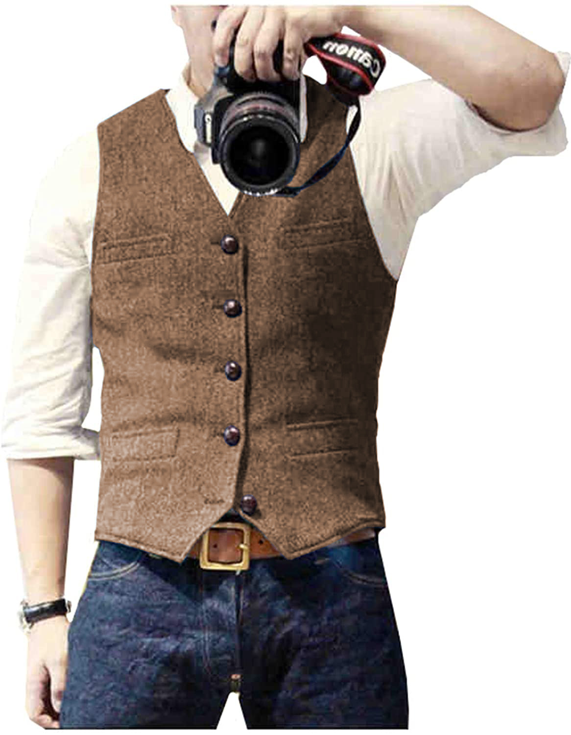 Men's Suit Vest V Neck Wool He - مراجعة Formal Vest Waistcoat وسعره