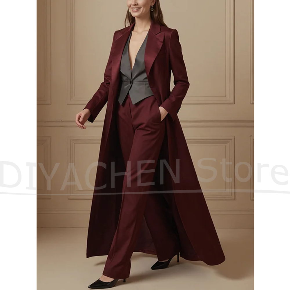 Women's Suit Set Burgundy Long - مراجعة Formal Vest Waistcoat وسعره